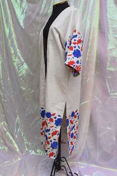 Imagem do kimono longo flower power barra - azul e vermelho