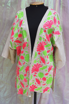 kimono curto flower power - verde e pink na internet