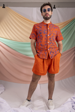 Camisa flower power - laranja e azul - loja online