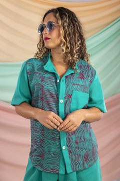 camisa Copan - turquesa e magenta