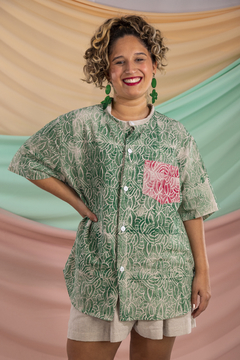 Camisa carimbo 60s - verde e magenta