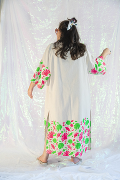 kimono longo barra - verde e pink - comprar online