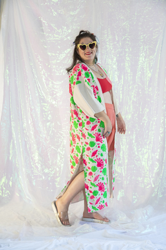 kimono longo flower power - verde e pink na internet