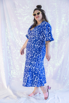 máxi vestido em pochoir - azul royal - comprar online