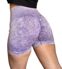 Calza Short Seamless Con Frunce Push Up Liso Lila