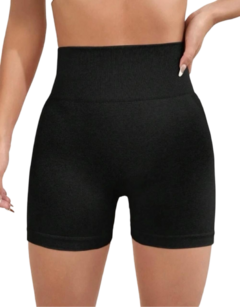 Calza Short Seamless Con Frunce Push Up Liso Negro - comprar online