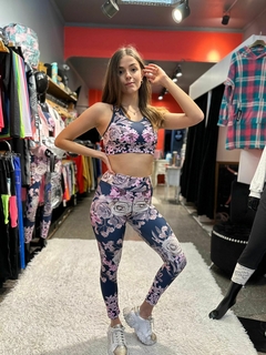 Conjunto Deportivo Top Y Calza lycra Flores Violetas Beybi