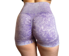 Calza Short Seamless Con Frunce Push Up Liso Lila