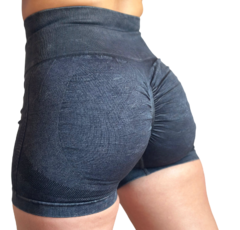 Calza Short Seamless Con Frunce Push Up Liso Gris Oscuro