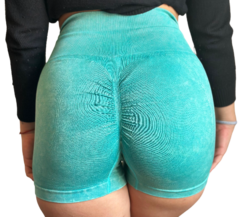 Calza Short Seamless Con Frunce Push Up Liso Verde agua - comprar online