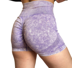 Calza Short Seamless Con Frunce Push Up Liso Lila - lasmarquezas