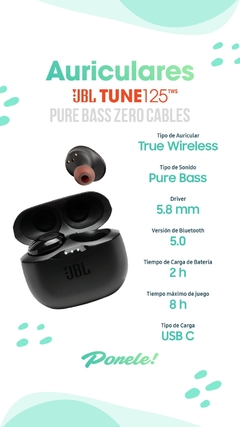 AURICULARES JBL TUNE 125 PURE BASS ZERO IN EAR - comprar online