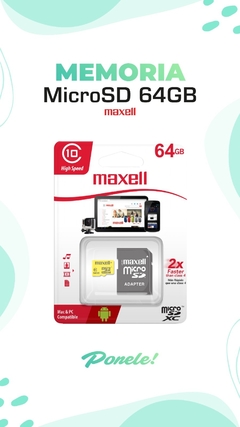 MEMORIA MICRO SD 64 GB MAXELL CLASE 10 - comprar online