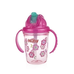 Copo Tritan com alça e canudo de silicone retrátil Rosa 240ml Nuby