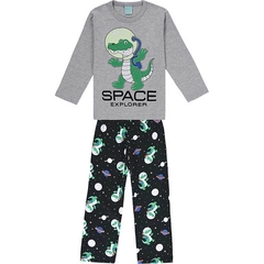 Pijama Infantil Longo com 02 Peças Cinza Space Explorer Brilha no Escuro - Kyly