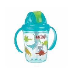 Copo Tritan com alça e canudo de silicone retrátil Azul 240ml Nuby