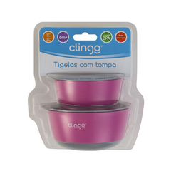 Kit tigelas com tampa Colors Rosa 2 unid Clingo