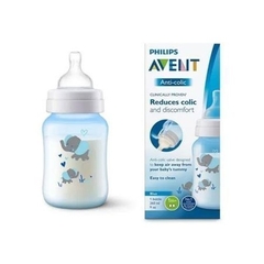 Imagem do Mamadeira Classic Anti-Cólica Elefante Azul / Avelinha Rosa 260ml Avent 1 UND