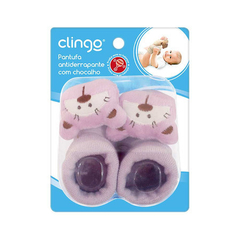 Pantufa Antiderrapante com Chocalho Gato Lilas Clingo - comprar online