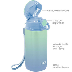 Garrafa Térmica Parede Dupla com Canudo Azul com Verde Buba - comprar online