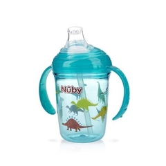 Copo Tritan com alça e bico de silicone azul 240ml Nuby