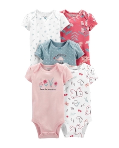 Kit Body Bebê Carter's 5 Peças Poás Flores Tam 18M