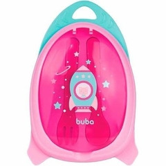 Kit Refeição com Talher Foguete Rosa Buba +6m