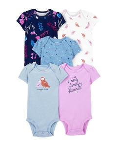 Kit Body Bebê Carter's 5 Peças Estampado 12M