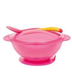 Kit Prato Bowl com Tampa e Colher Rosa Buba