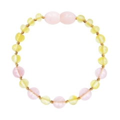 Pulseira de Âmbar Lemom/ Quartzo Rosé 14cm