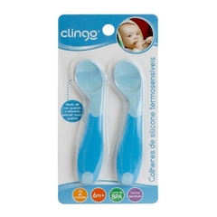 Colheres de Silicone Infantil Termossensível Azul 2 unid Clingo - comprar online