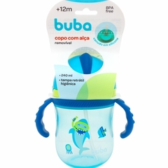 Copo com Alça Azul Tubarão e Canudo de Silicone Buba