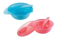 Prato Bowl com Tampa e Colher Rosa/Azul Buba