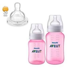 Kit 2 Mamadeiras Classic Anticólica Avent 125/260ml Rosa + bico 6m+ - comprar online