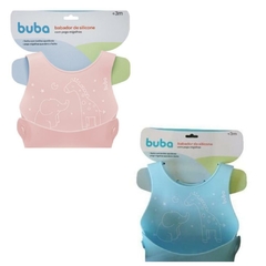 Babador de Silicone com pega Migalhas Rosa/Azul Buba