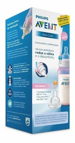 Mamadeira Clássica 330 ml Rosa + Bico N°4 Avent na internet