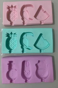 Forma molde para sorvete em silicone com 3 cavidades