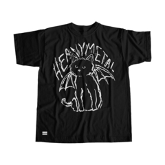 HEAVY METAL CAT CAMISETA NEGRA DE GATO CON ALITAS DE MURCIELAGO