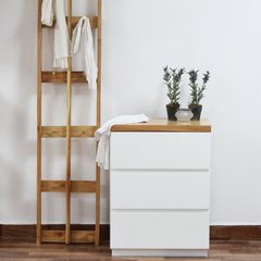 Cómoda California 3 cajones laca blanca tapa madera 60 cm - LMO