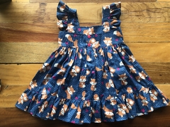 Vestido infantil modelo evasê com babadinhos - Tema Raposinha - comprar online