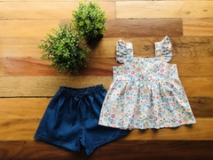 Conjunto Infantil feminino de bata e shorts - Tema Corujinhas