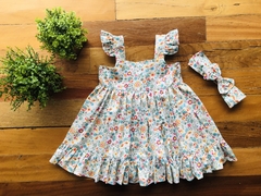 Vestido infantil modelo evasê com babados - Tema Corujinha