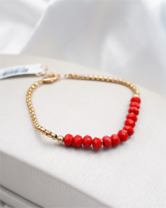 Pulseira corrente e cristais coral (PU108AB)