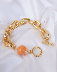 Pulseira elos mistos com murano laranja (PU128AB) - comprar online