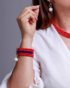 Pulseira de cristais coral e pérola (PU135AB) - comprar online