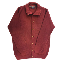 Campera Tejida Punto Inglés Con Botones Símil Cuero Color Bordeaux