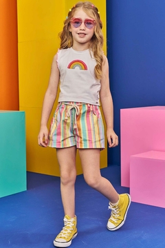 CONJUNTO BLUSINHA E SHORT EM SARJA ARCO IRIS KUKIÊ - Babyeli Boutique