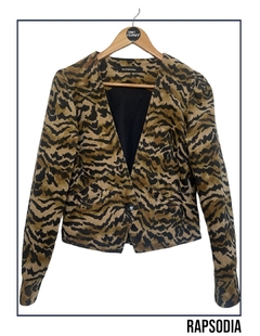 Chaqueta corta de pana Animal print con un botón