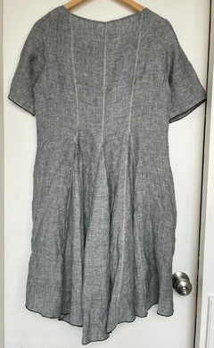 Vestido 100% lino de algodón, con cuello redondo y frunces - comprar online