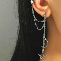 Brinco Ear Cuff Lua e Estrela Prata